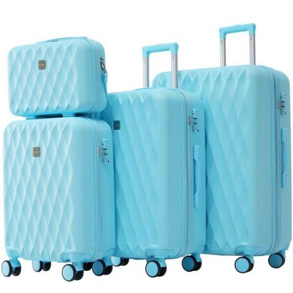 HAUSS SPLOE Trolleyset Gepäckset -Handgepäck 4Set Reisekoffer Koffer Trolleys Blau, 4 Rollen, (S-M-L-XL-Set, 4 tlg., Gepäck mit Kosmetiktasche, Hartschalen-Koffer, Rollkoffer), Mit Zahlenschloss und Universalrad, Teleskopstiel