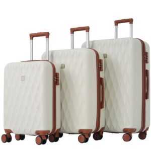 HAUSS SPLOE Trolleyset Gepäckset -Handgepäck 4Set Reisekoffer Koffer Trolleys Creme,Braun, 4 Rollen, (S-M-L-XL-Set, 4 tlg., Gepäck mit Kosmetiktasche, Hartschalen-Koffer, Rollkoffer), Mit Zahlenschloss und Universalrad, Teleskopstiel