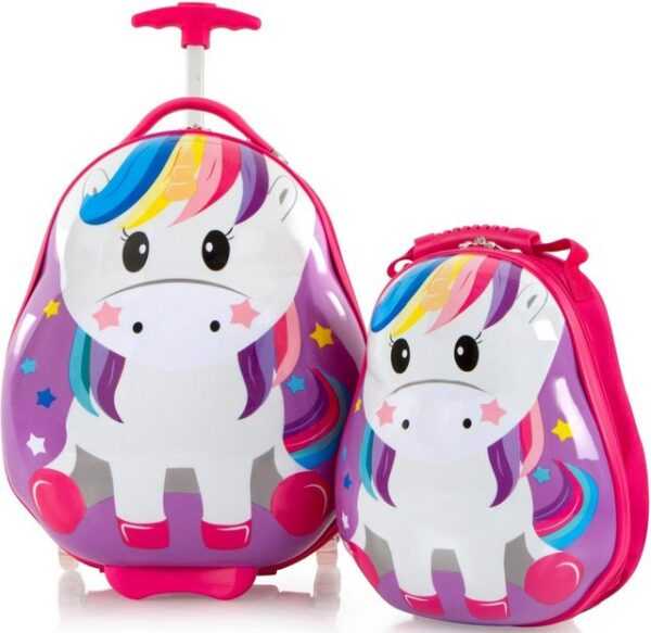 Heys Kinderkoffer Travel Tots, 46 cm, Einhorn, 2 Rollen, Kindertrolley Kinderreisegepäck Handgepäck-Koffer inkl. Kinderrucksack