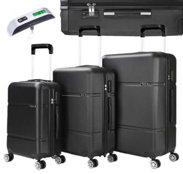 KESSMANN Kofferset 3 teilig Hartschalenkofferset M L XL Koffer + Digitale Kofferwaage, 4 Rollen, (Reisekofferset, 4 tlg., Schloss Teleskopgriff Gepäck Urlaub Zubehör Reise Hartschale Trolley), Reisetasche Kofferset groß mittel klein Handgepäck Gepäck Rollkoffer