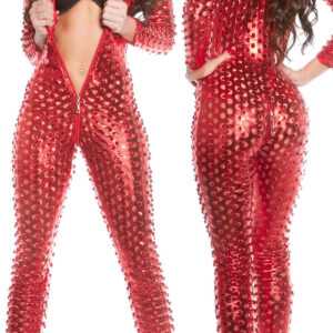 Metallic Gogo Maxi Zipper Catsuit mit Lochmusterung