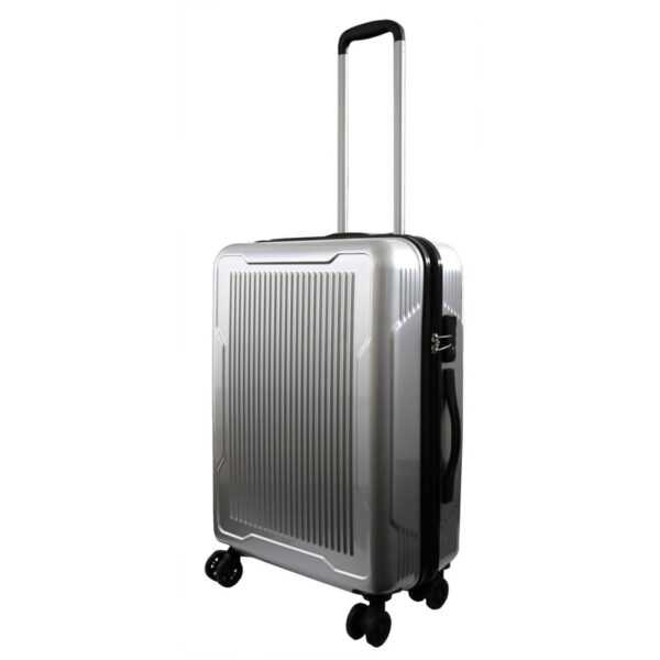 Reisekoffer Silber Trolley Hartschale Reise Koffer 4 Doppelrollen TSA-Schloss (406022 Gr.XL)