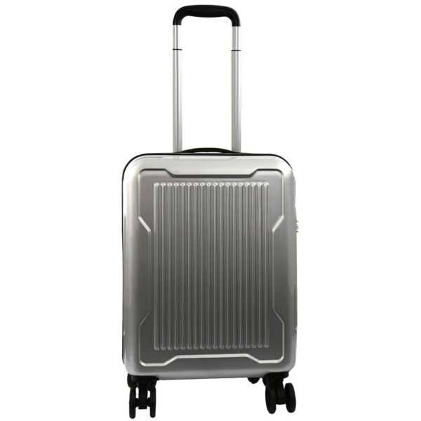 Reisekoffer Silber Trolley Hartschale Reise Koffer Handgepäck 4 Doppelrollen TSA-Schloss (406020 Gr.M)