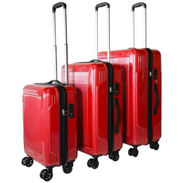 SET Reisekoffer Rot Trolley Hartschale Reise Koffer Handgepäck 4 Doppelrollen TSA-Schloss (406053 SET mit 3 Koffern (M+L+XL) Rot)