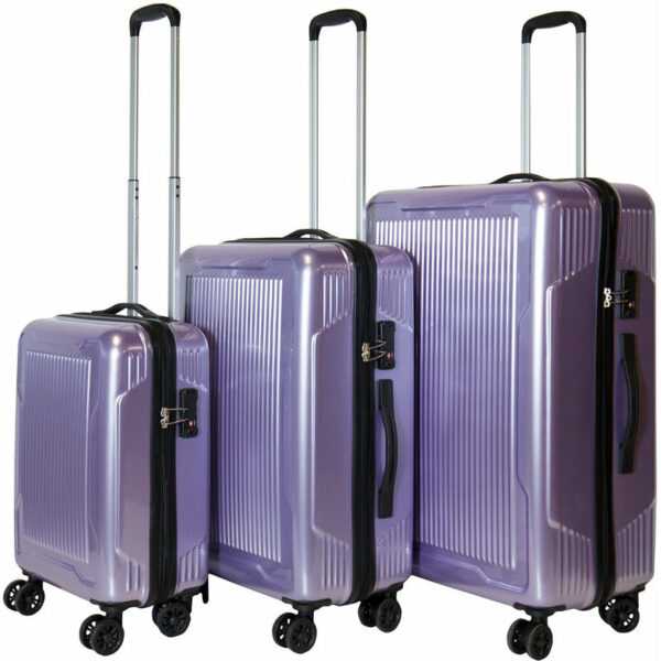 Set Reisekoffer Lila Trolley Hartschale Reise Koffer 4 Doppelrollen TSA-Schloss (406063 set mit 3 Koffern (m+l+xl) Lila)