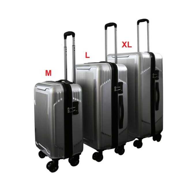 Set Reisekoffer Silber Trolley Hartschale Reise Koffer Handgepäck 4 Doppelrollen TSA-Schloss (406023 set mit 3 Koffern (m+l+xl)