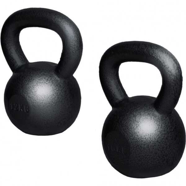 Gorilla Sports | Kettlebell Gusseisen 2-32 kg Set - 12 kg + 16 kg / Schwarz