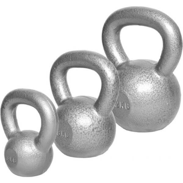 Gorilla Sports | Kettlebell Gusseisen 2-32 kg Set - 4 kg + 8kg + 12 kg / Grau