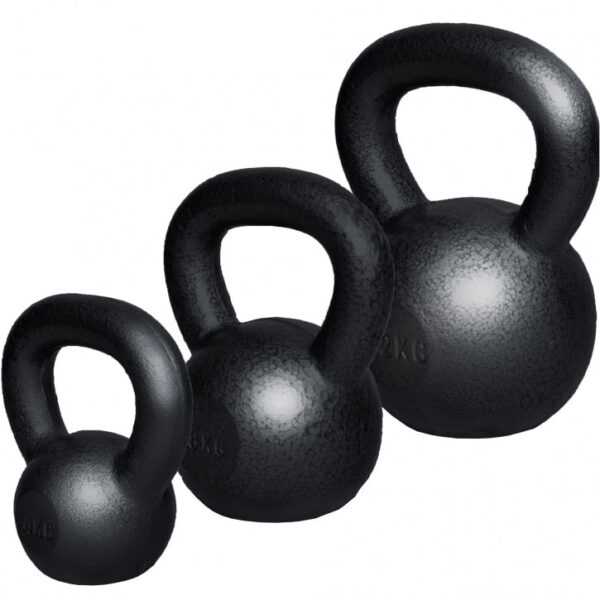 Gorilla Sports | Kettlebell Gusseisen 2-32 kg Set - 4 kg + 8kg + 12 kg / Schwarz