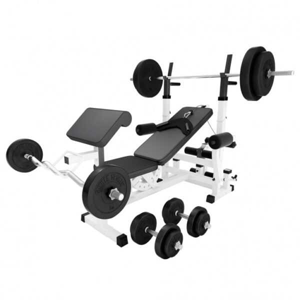 Gorilla Sports | Kraftstation Universal inkl. 100 kg Kunststoff Set Wei?ue