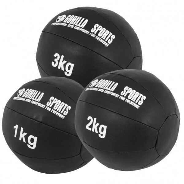 Gorilla Sports | Medizinball aus Leder in Schwarz 1-10 kg Set - 6 kg