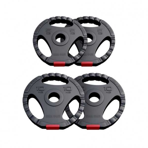 Gorilla Sports | Hantelscheibe Olympia 50/51mm Kunststoff Gripper Set - 2 x 5 kg + 2 x 10 kg