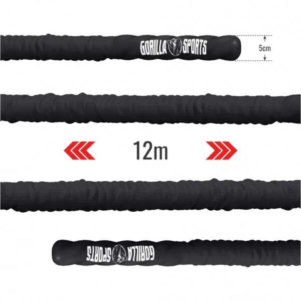 Gorilla Sports | Battle Rope inkl. Wandbefestigung in verschiedenen Laengen und Dicken 12 m / 5 cm