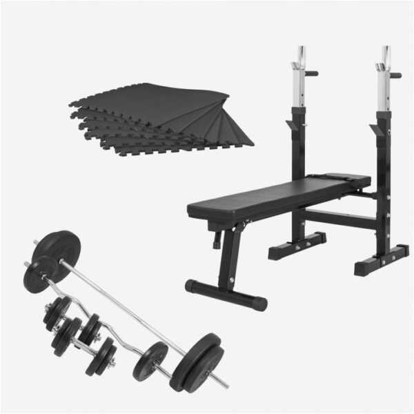 Gorilla Sports | Hantelbank Komplettset Schwarz 100 kg Schwarz