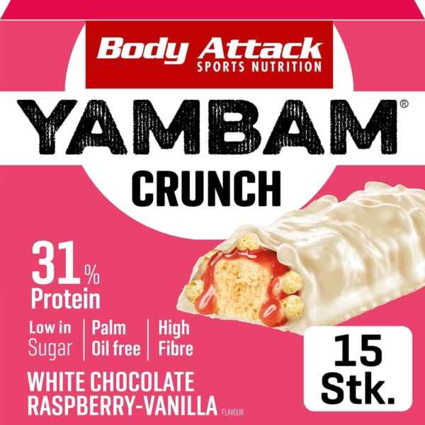 Body Attack | YAMBAM CRUNCH Protein Riegel (15x55g) White Chocolate Raspberry Vanilla