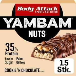 Body Attack | YAMBAM NUTS Protein Riegel (15x55g) Cookie'n Chocolate