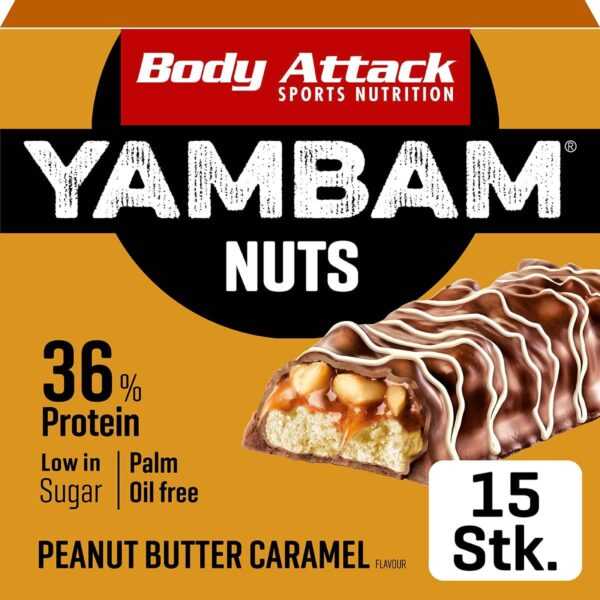 Body Attack | YAMBAM NUTS Protein Riegel (15x55g) Peanut Butter Caramel