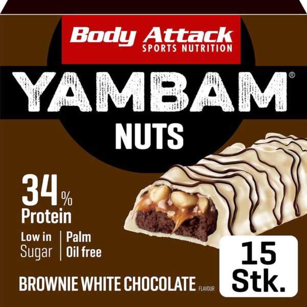 Body Attack | YAMBAM NUTS Protein Riegel (15x55g) Brownie White Chocolate